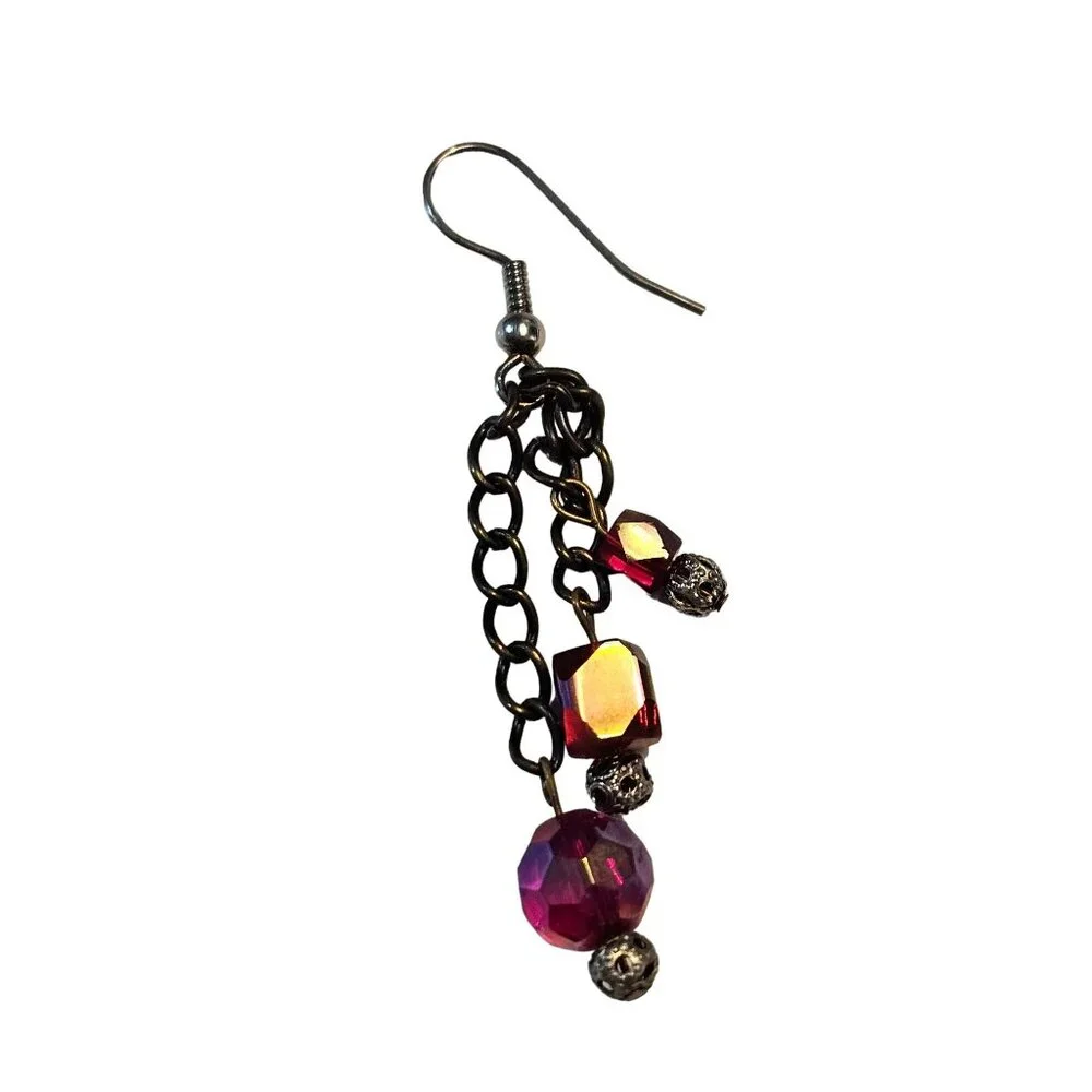 Swarovski AB Red & Silver Beaded Dangle Earrings Silver Hook‎ Back